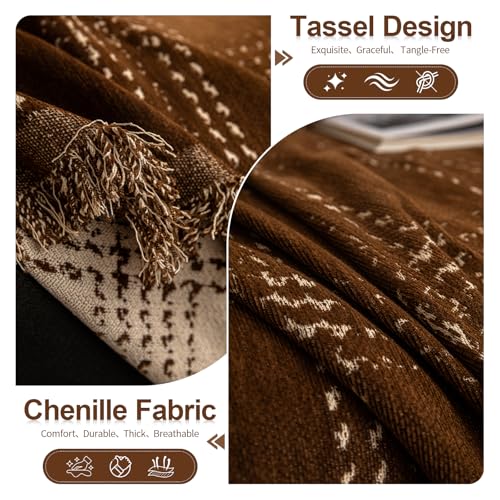 HANDONTIME Plaid Sofa Cover for 3 Cushion Couch, Washable Checkered Couch Slipcover White Geometric Dog Couch Cover Blanket Pet-Friendly Chenille Furniture Protector Sofa Covers(Dark Brown, 71"x134") - Image 2