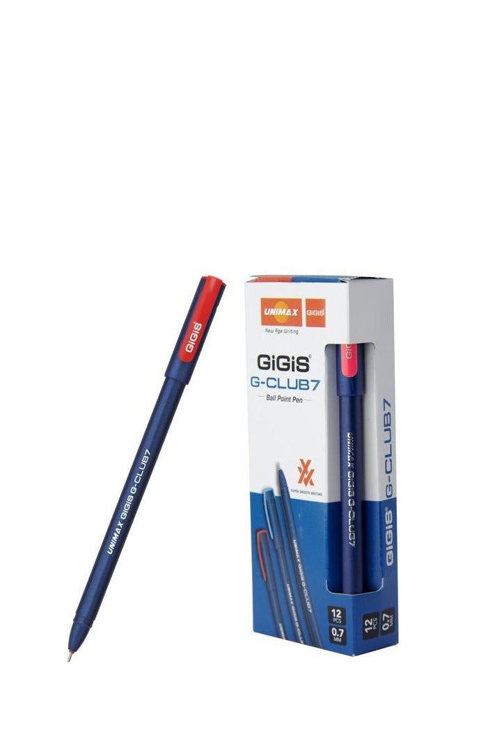 UNIMAX Unimax 12-Piece GiGiS G-Club7 Smooth Writing Ball Point Pen Red 0.7mm GCLUB712RD 