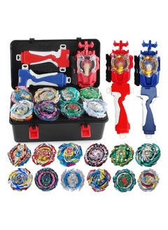 XICEN Battling Tops Box Set, Burst Gyro Toys 12 Spinning Tops + 2 Launchers + Stickers Combat Battling Game with Portable Box Gift for Kids Children Boys 499, One Size  - Image 1