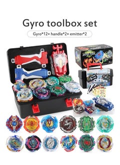 XICEN Battling Tops Box Set, Burst Gyro Toys 12 Spinning Tops + 2 Launchers + Stickers Combat Battling Game with Portable Box Gift for Kids Children Boys 499, One Size  - Image 2
