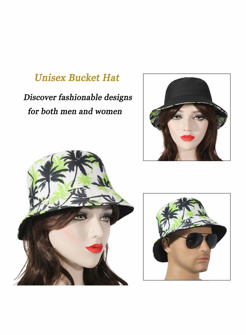 Bucket Hat, Fashion Coconut Tree Print Hat, Reversible Summer Sun Cap for Women Men Outdoor Travel - Image 2