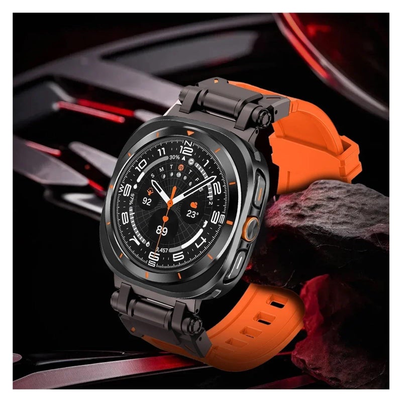 Blue Titanium Metal Case FKM Strap for Galaxy Watch 7 Ultra 47mm Protective Cover Sport Bracelet - Image 5