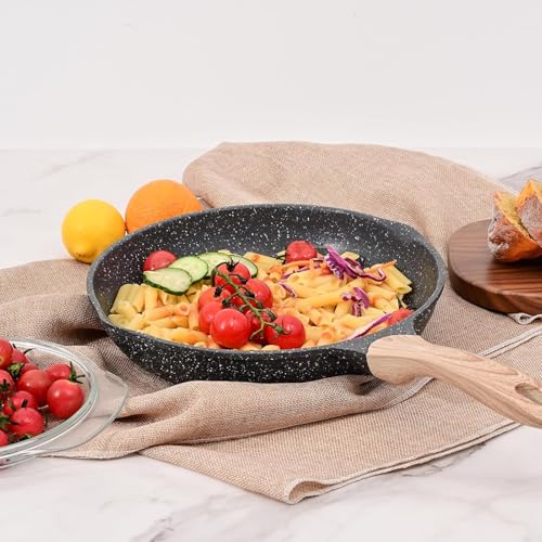 R RUNILEX Non-Stick Frying Pan with Wooden Finish Soft Touch Handle, 2.5mm Thickness, Consumes Less Oil, Even Heat Distribution, Induction Bottom and Gas Ready (Black, 20cm) - Image 3
