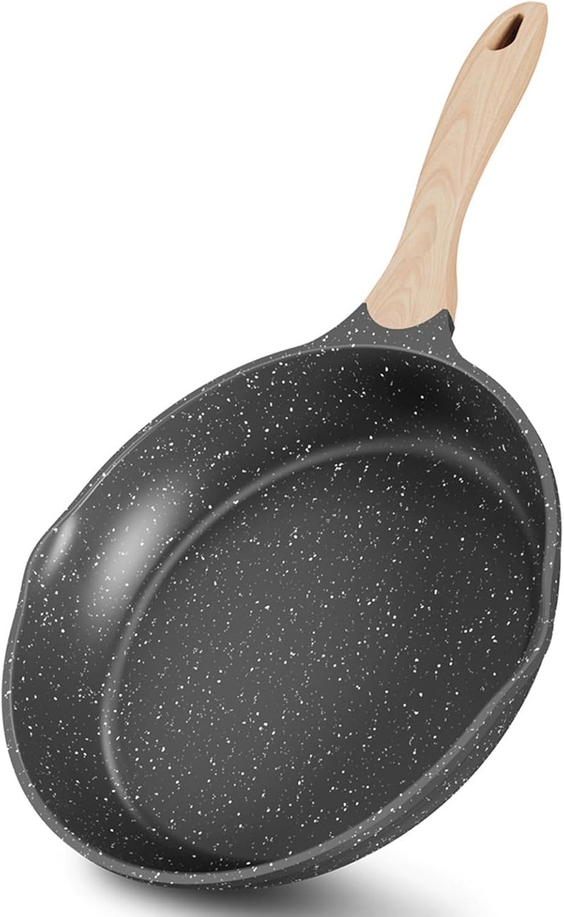 R RUNILEX Non-Stick Frying Pan with Wooden Finish Soft Touch Handle, 2.5mm Thickness, Consumes Less Oil, Even Heat Distribution, Induction Bottom and Gas Ready (Black, 20cm) - Image 1