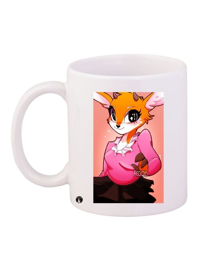 RYN Anime Printed Coffee Mug White/Pink/Brown 11ounce