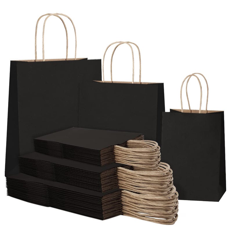 SHOPDAY 45Pcs Black Paper Bags with Handles Assorted Sizes Gift Bags 5x3x8 8x4x105 10x5x13 15 Pcs Each Shopping Bags for Small Business Party