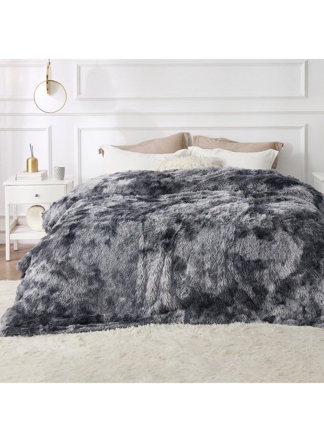 Bedsure Bedsure Fluffy Tie Dye Grey King Size Blanket for Bed, Thick Soft Sherpa Faux Fur Fleece Bedding Fuzzy Plush Winter Warm Heavy Oversize Big Large King Blanket, Cozy Grey Gifts for Men Women, 108x90  - Image 1