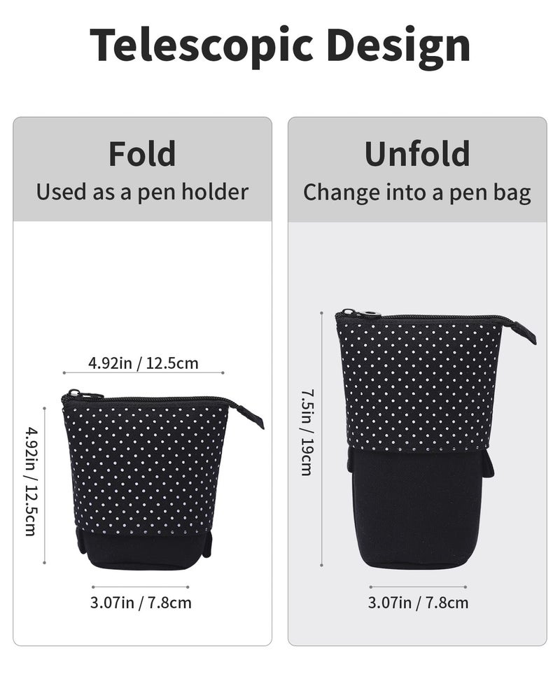 Sooez Standing Pencil Case, Cute Stand up Pencil Pouch, Telescopic Pen Pouch, Portable Pencil Holder, Kawaii Stand up Pencil Case, Spacious Pencil Pouch Bag for School Office Supplies, Black - Image 2
