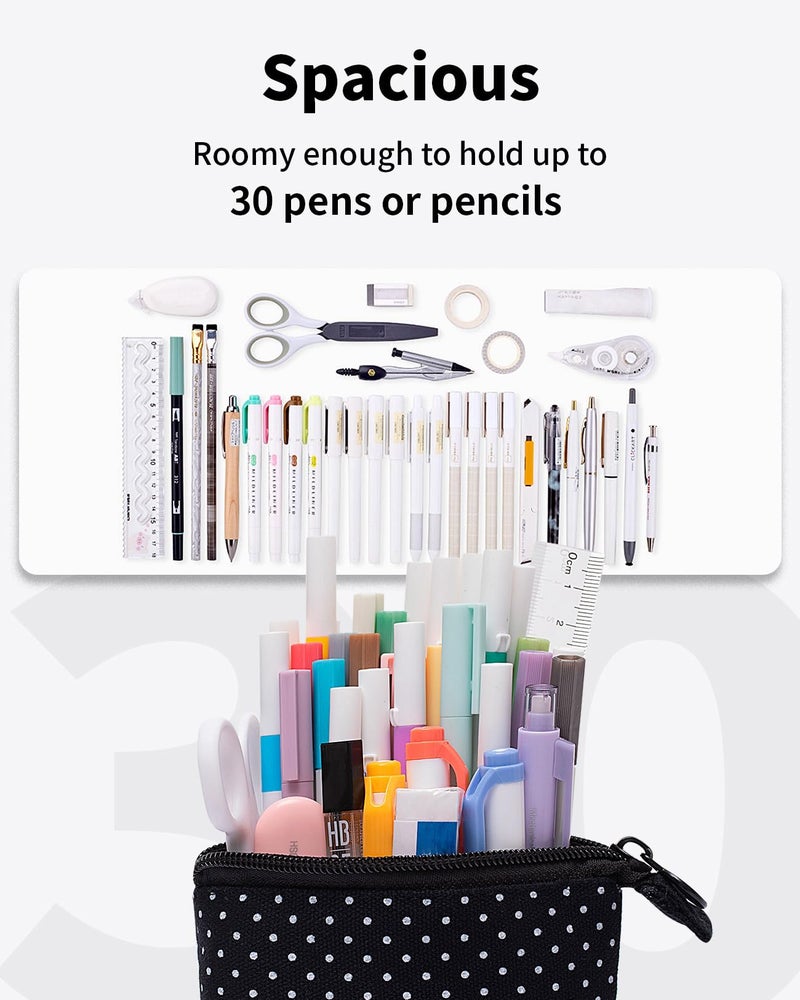 Sooez Standing Pencil Case, Cute Stand up Pencil Pouch, Telescopic Pen Pouch, Portable Pencil Holder, Kawaii Stand up Pencil Case, Spacious Pencil Pouch Bag for School Office Supplies, Black - Image 3