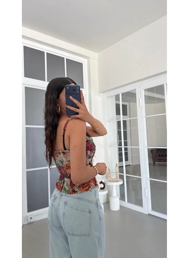 Gaus  Multi‑Color Floral Pattern Removable Strappy Back Elastic Corset Blouse GAUS‑01924. for Women | Best Price UAE