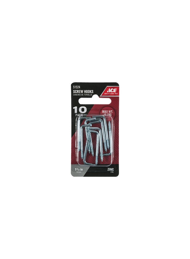 ACE 10-Piece Small Zinc-Plated Square Bend Screw Hook Silver 1-3/8inch 01-3474-222 - Image 2