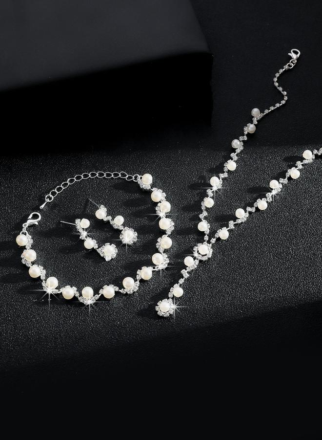 Take Two Styli Set of 3 - Rhinestone Flower with Faux Pearl Decor Necklace, Earrings and Bracelet - Image 4