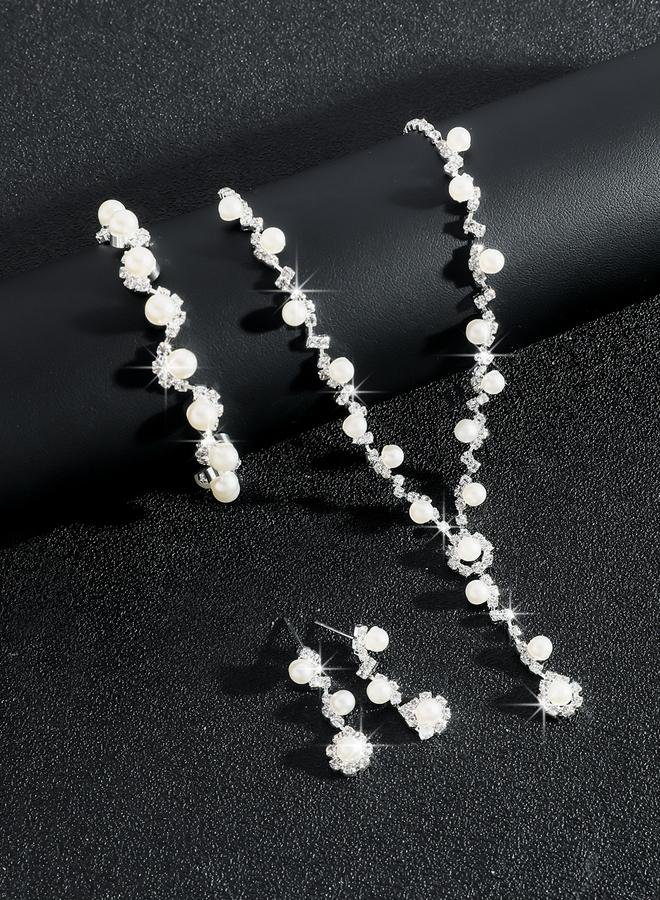 Take Two Styli Set of 3 - Rhinestone Flower with Faux Pearl Decor Necklace, Earrings and Bracelet - Image 5