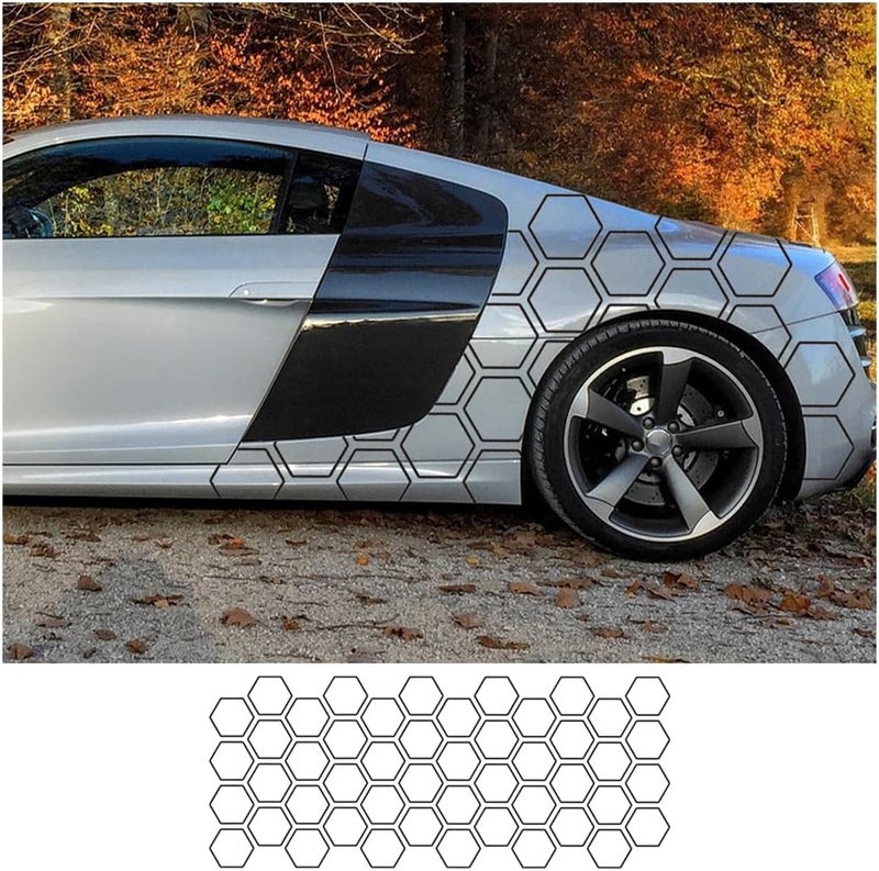 Excefore Car Door Side Decals, Automotive Body Self-Adhesive Wterproof DIY Hexagon Pattern Vinyl Door Side Graphics Stickers Decoration Accessories, Universal for Vehicles, SUV, Trucks (Carbon Black) - Image 1