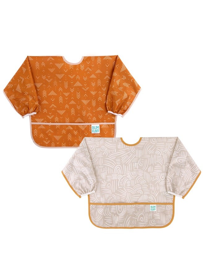 BUMKiNs - Sleeved Bib For Girl Or Boy, Baby And Toddler For 6-24 Mos, Essential Must Have For Eating, Feeding, Baby Led Weaning Supplies, Long Sleeve Mess Saving Food Catcher, 2-Pk Desert Boho - Image 1