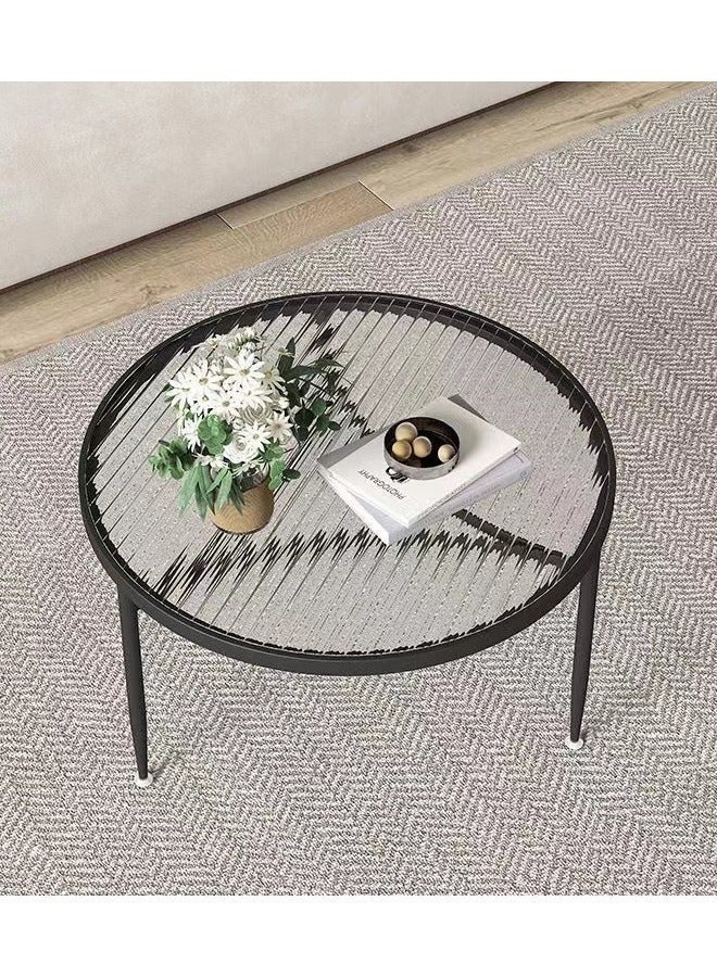 fashionhome 1-Piece Low Circle Minimalist Center Table Home Decor Insert Glass Top Metal Frame Coffee Table Sofa End Table for Living Room Offices Hotel 70x45 cm - Image 4