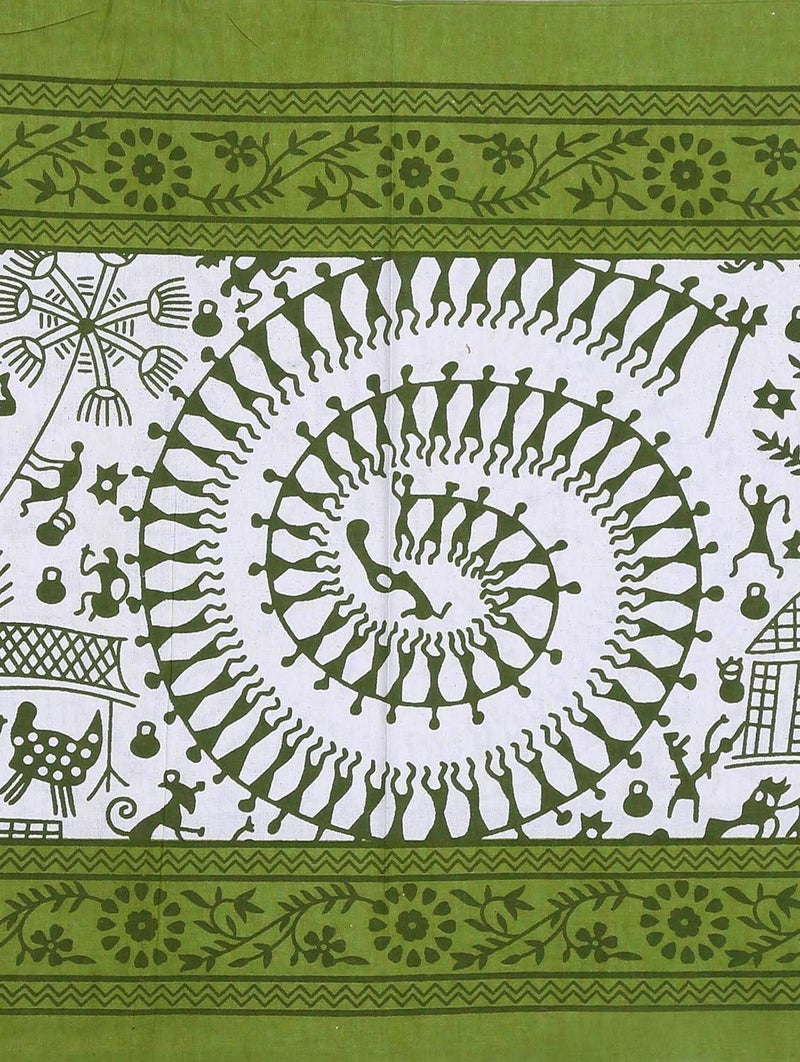 Om Export Queen Size Double Bed Sheet with Pillow Covers Pure Cotton Indian Traditional Printed Bedcover Green - Image 3