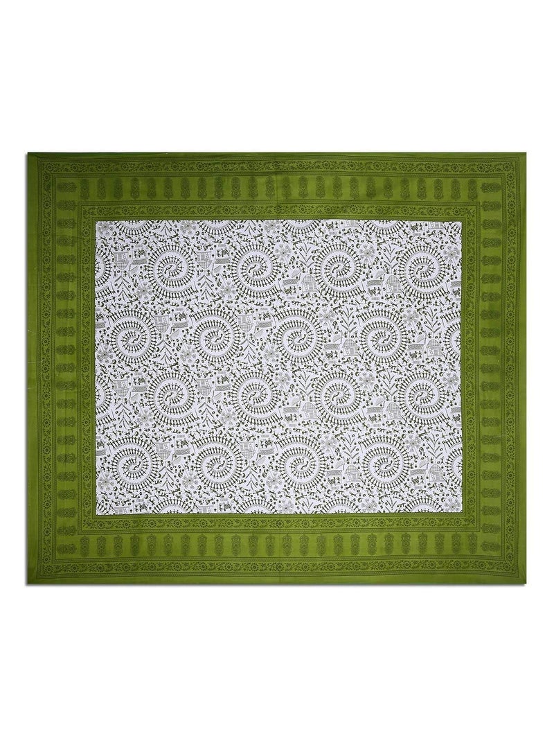 Om Export Queen Size Double Bed Sheet with Pillow Covers Pure Cotton Indian Traditional Printed Bedcover Green - Image 2