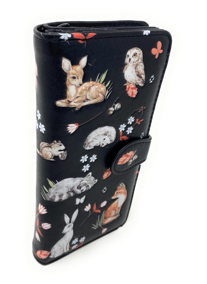 Shag Wear Forest Animal Friends Large Wallet For Women And Teen Girls Vegan Faux Leather 7 Black  - Image 1