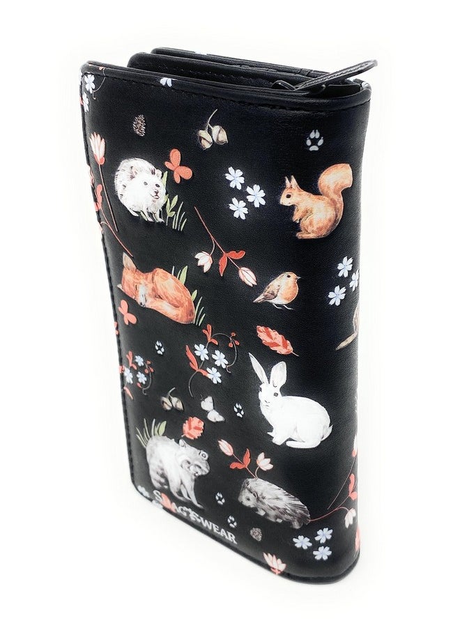 Shag Wear Forest Animal Friends Large Wallet For Women And Teen Girls Vegan Faux Leather 7 Black  - Image 2