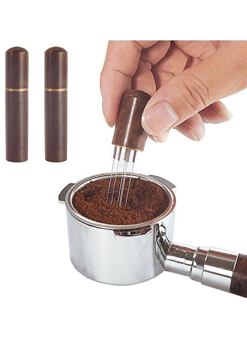 yIFeNG 2 Pcs Espresso Distribution Tool, Espresso Stirrer Tool with Natural Wood Handle and Base, 6 Needles Espresso Coffee Stirrers Espresso Needle Distributor for Home Kitchen Cafe  - Image 1