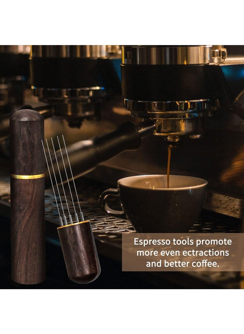 yIFeNG 2 Pcs Espresso Distribution Tool, Espresso Stirrer Tool with Natural Wood Handle and Base, 6 Needles Espresso Coffee Stirrers Espresso Needle Distributor for Home Kitchen Cafe  - Image 4