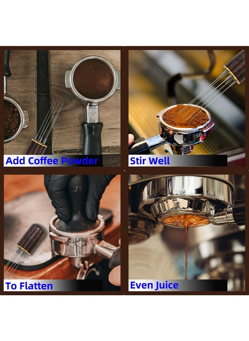 yIFeNG 2 Pcs Espresso Distribution Tool, Espresso Stirrer Tool with Natural Wood Handle and Base, 6 Needles Espresso Coffee Stirrers Espresso Needle Distributor for Home Kitchen Cafe  - Image 5