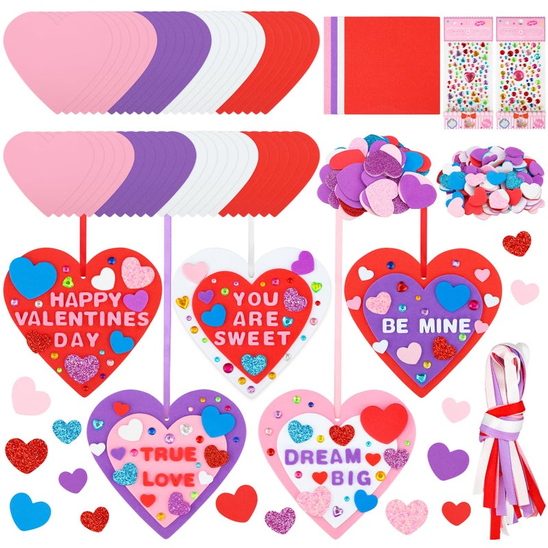 peony man 274 Pcs Valentines Foam Heart Craft Kit DIY Hearts Ornaments with Stickers Valentine Craft Set with Glitter Self Adhesive Heart Sticker for Kids Valentines Day Home Classroom DIY Art Gift Decoration - Image 1