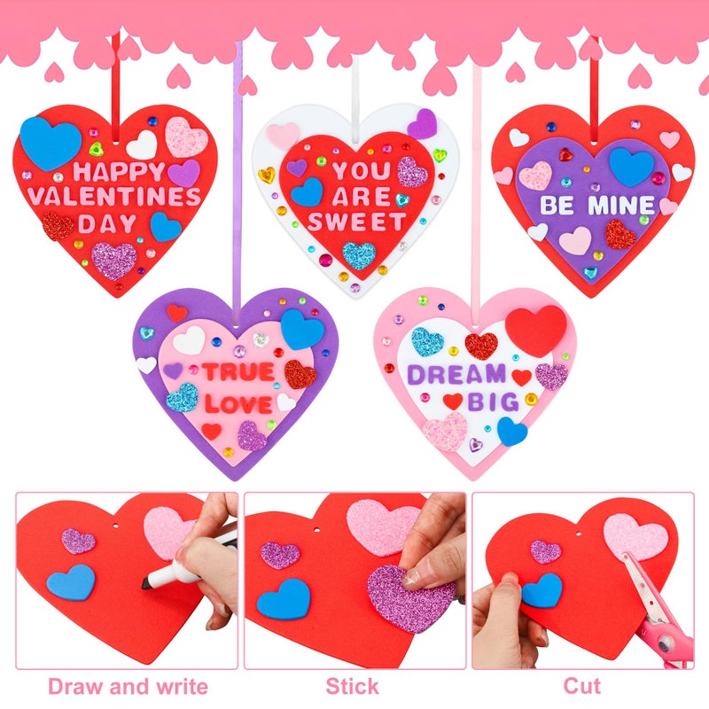 peony man 274 Pcs Valentines Foam Heart Craft Kit DIY Hearts Ornaments with Stickers Valentine Craft Set with Glitter Self Adhesive Heart Sticker for Kids Valentines Day Home Classroom DIY Art Gift Decoration - Image 4