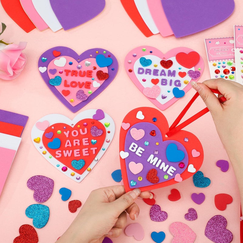 peony man 274 Pcs Valentines Foam Heart Craft Kit DIY Hearts Ornaments with Stickers Valentine Craft Set with Glitter Self Adhesive Heart Sticker for Kids Valentines Day Home Classroom DIY Art Gift Decoration - Image 3