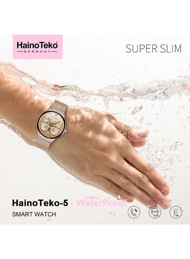 Haino Teko HainoTeko 5 Smart Watch – Super Slim Design, Bluetooth Call, AMOLED Display, Waterproof, 5–7 Days Battery, with 3 Straps (Stainless, Leather & Silicone) - Image 2