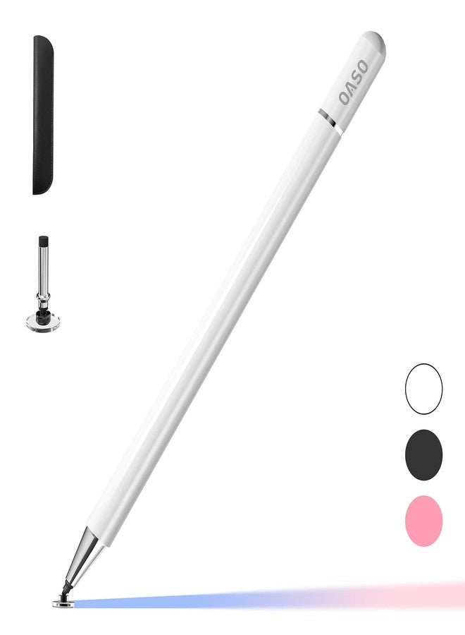 OASO Stylus Pen for Samsung iPad, Capacitive Disc Tip & Magent Cap Compatible with All Touch Screens Pen for Apple iPad (White) - Image 1
