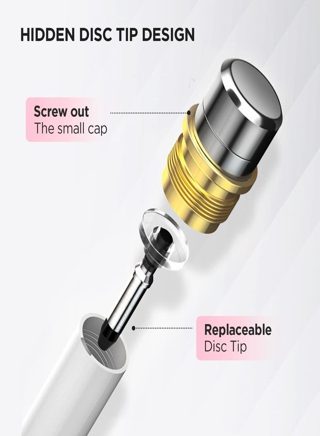 OASO Stylus Pen for Samsung iPad, Capacitive Disc Tip & Magent Cap Compatible with All Touch Screens Pen for Apple iPad (White) - Image 3