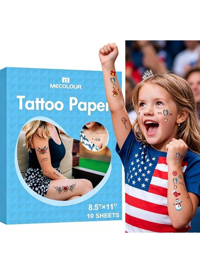 MECOLOUR Printable Temporary Tattoo Paper for LASER Printer,8.5"X11" 10 Sheets, DIY Image Transfer Decal Paper for Skin - Image 1