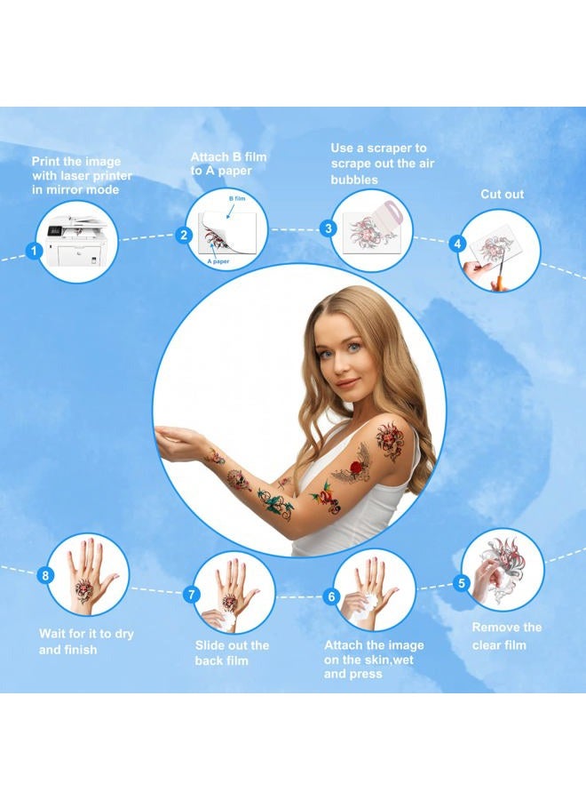 MECOLOUR Printable Temporary Tattoo Paper for LASER Printer,8.5"X11" 10 Sheets, DIY Image Transfer Decal Paper for Skin - Image 4