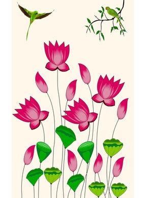 DHARA CREATION Dhara Elegant Lotus Backdrop 8ft x 5ft Premium Fabric Ideal for Pooja Religious Ceremonies and Home Decor Washable Fabric  - Image 1