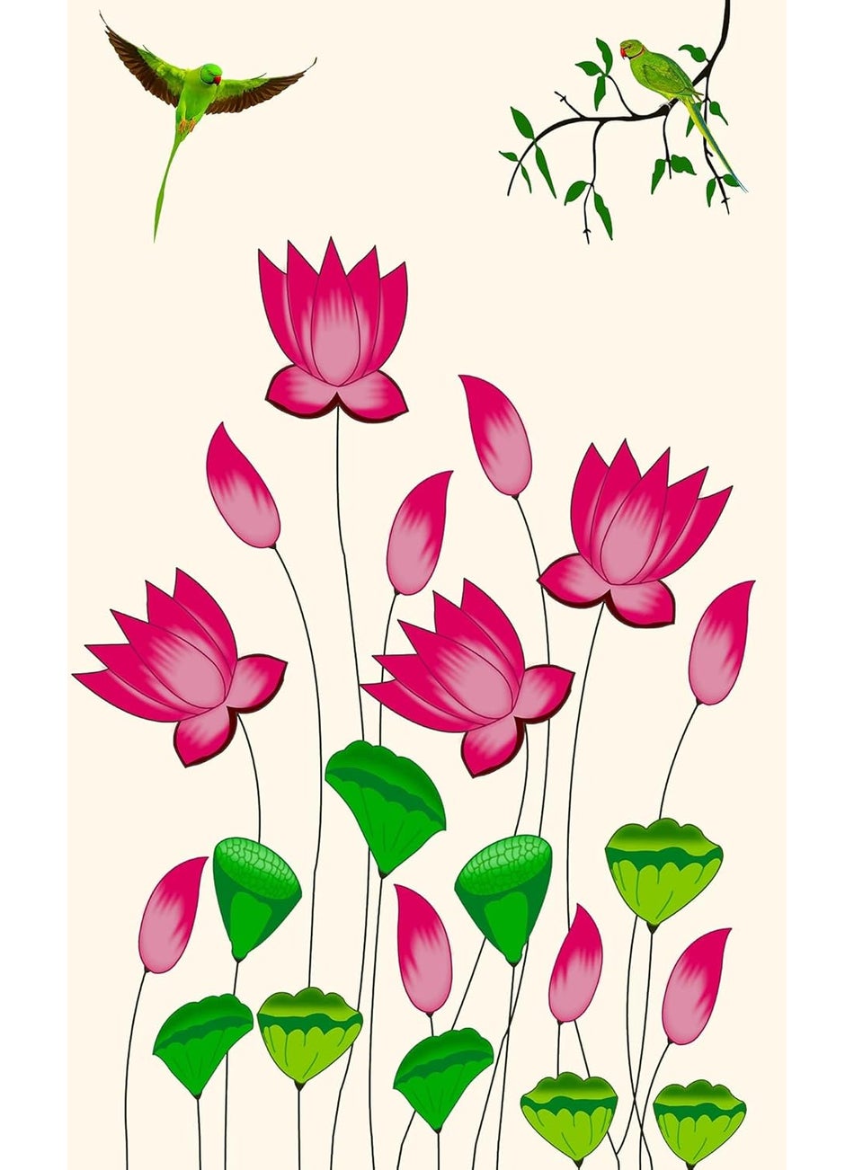 DHARA CREATION Dhara Elegant Lotus Backdrop 8ft x 5ft Premium Fabric Ideal for Pooja Religious Ceremonies and Home Decor Washable Fabric  - Image 1
