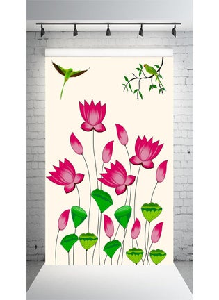 DHARA CREATION Dhara Elegant Lotus Backdrop 8ft x 5ft Premium Fabric Ideal for Pooja Religious Ceremonies and Home Decor Washable Fabric  - Image 4