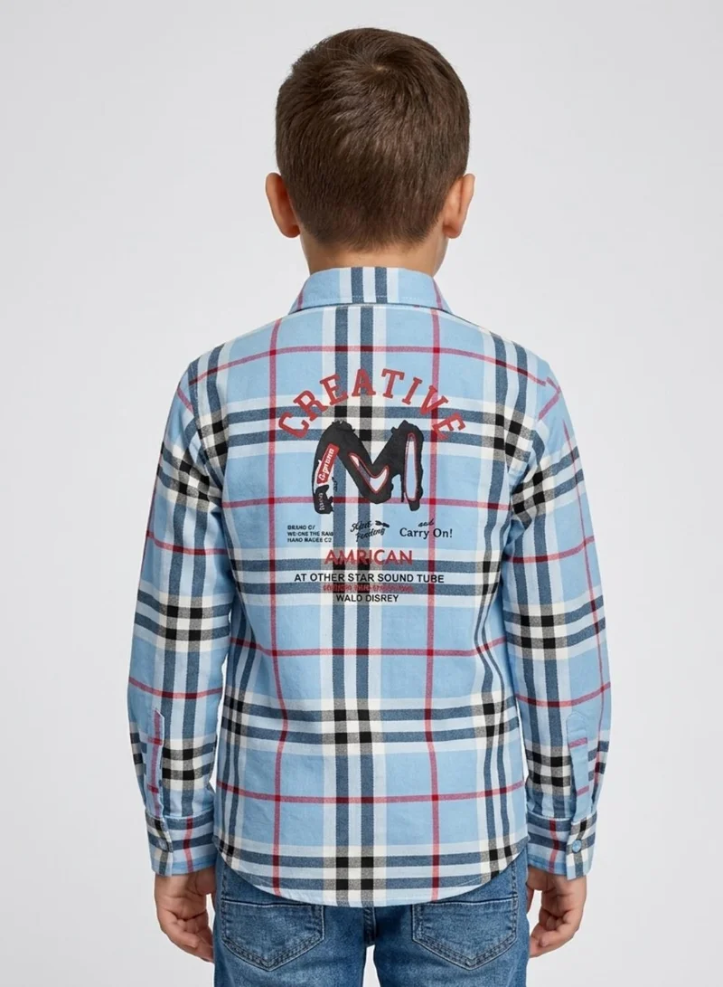 babyqlo Boys Blue Checkered Roll Sleeve Shirt