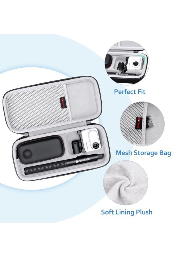 XANAD Hard Case for Insta360 X3 or ONE X2 Kit 360 Degree Waterproof Action Camera (Grey Bag with Small Cover and Carabine) - Image 4
