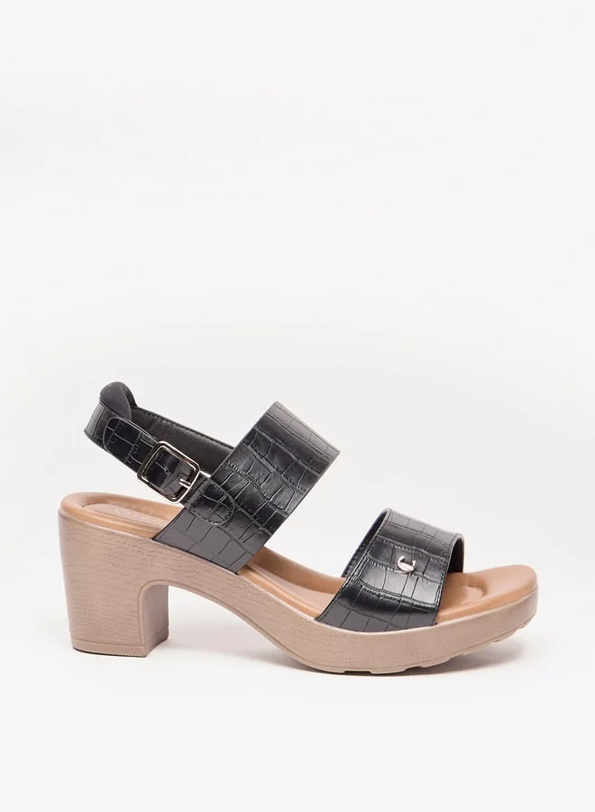 Le Confort Women Textured Block Heel Sandals with Buckle Closure