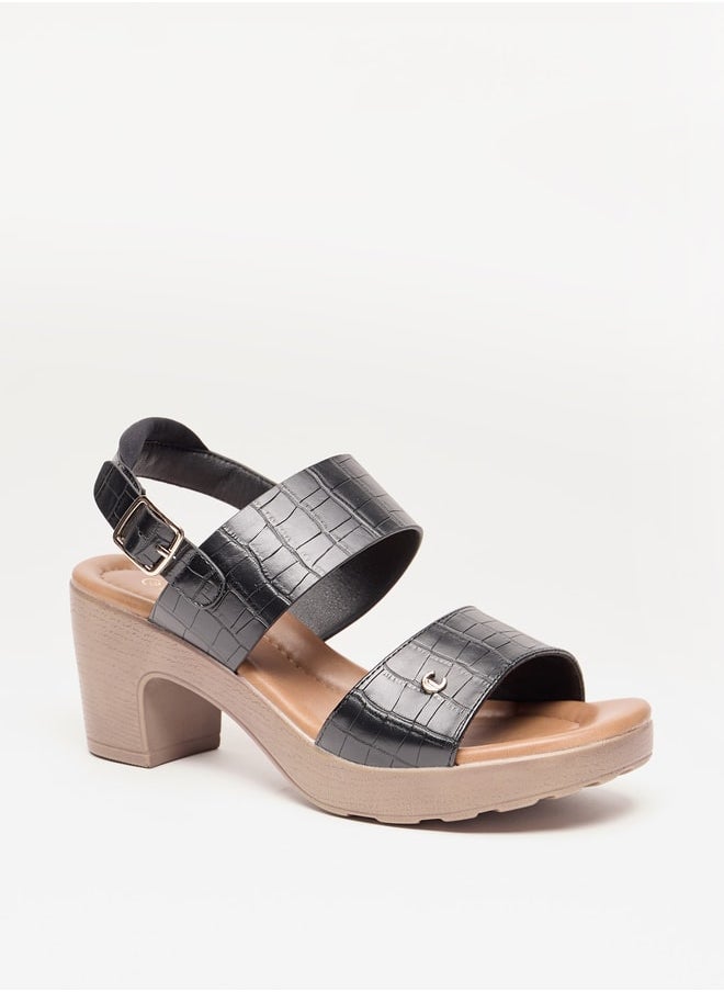 Le Confort Women Textured Block Heel Sandals with Buckle Closure  - Image 1