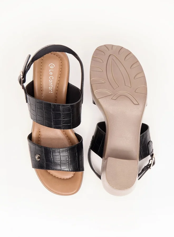 Le Confort Women Textured Block Heel Sandals with Buckle Closure