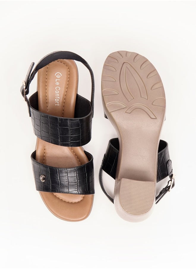 Le Confort Women Textured Block Heel Sandals with Buckle Closure  - Image 4
