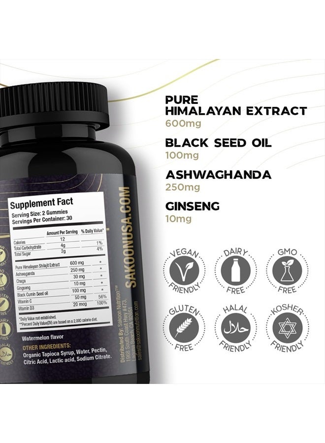 Sakoon nutrition Pure Shilajit Supplement Gummies with Black Seed Oil, High Potency Pure Himalayan Resin for Energy, Immune Support, and Cognitive Function, Lab Tested Chewables - Image 2