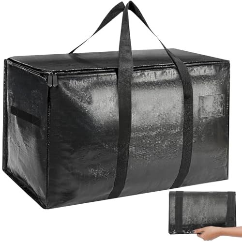ABOUT SPACE Polypropylene 1 Pc Extra Large Moving Bag 105 L Storage Bags For Clothes-Packing Bags For Shifting- Organizer Bag For Books, Blanket Cover Bag With Wrap Around Handles & Zipper - Black - Image 1
