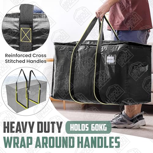 ABOUT SPACE Polypropylene 1 Pc Extra Large Moving Bag 105 L Storage Bags For Clothes-Packing Bags For Shifting- Organizer Bag For Books, Blanket Cover Bag With Wrap Around Handles & Zipper - Black - Image 3