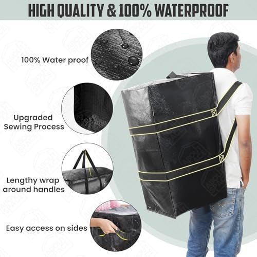 ABOUT SPACE Polypropylene 1 Pc Extra Large Moving Bag 105 L Storage Bags For Clothes-Packing Bags For Shifting- Organizer Bag For Books, Blanket Cover Bag With Wrap Around Handles & Zipper - Black - Image 5