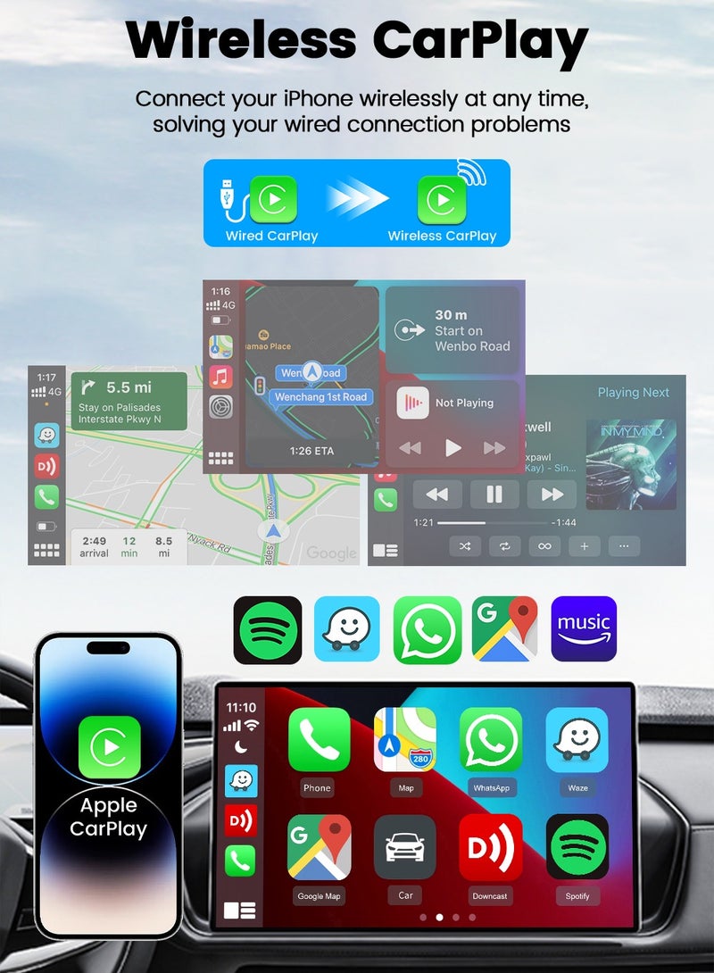 كار لينكيت دونجل CarlinKit Mini Ultra اللاسلكي USB - اندرويد أوتو اللاسلكي وكار بلاي اللاسلكي - محول ذكي للسيارات يناسب 98% من السيارات 2 في 1 - Image 5