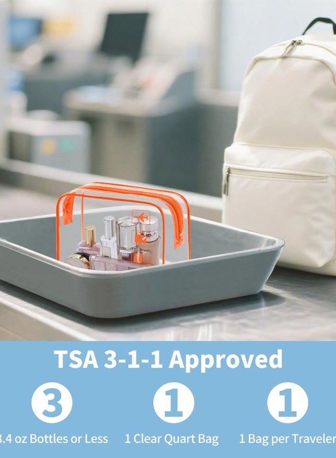 WANDF TSA Approved Clear Travel Toiletry Bag wih Zippers Carry-on Travel Accessories Quart Size Toiletries Cosmetic Pouch Makeup Bags for Men and Women (2pcs Orange) - Image 2